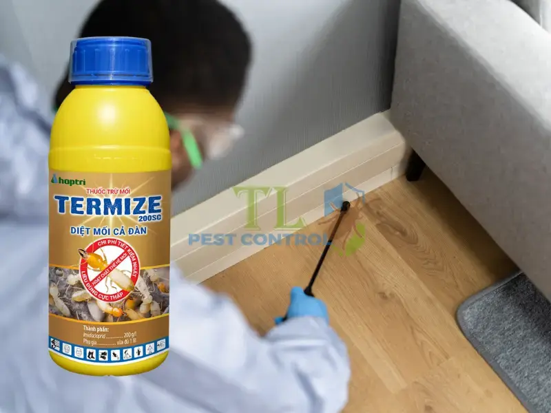 Ứng dụng hàng rào hóa chất phòng chống mối phủ hoá chất như Termize 200SC) để diệt mối