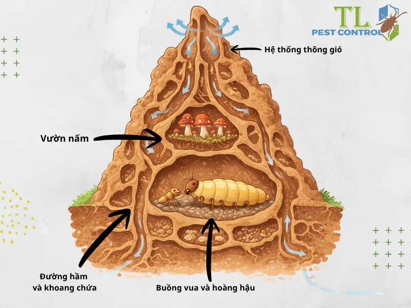 Vị trí mối chúa thường nằm ở đâu trong tổ mối